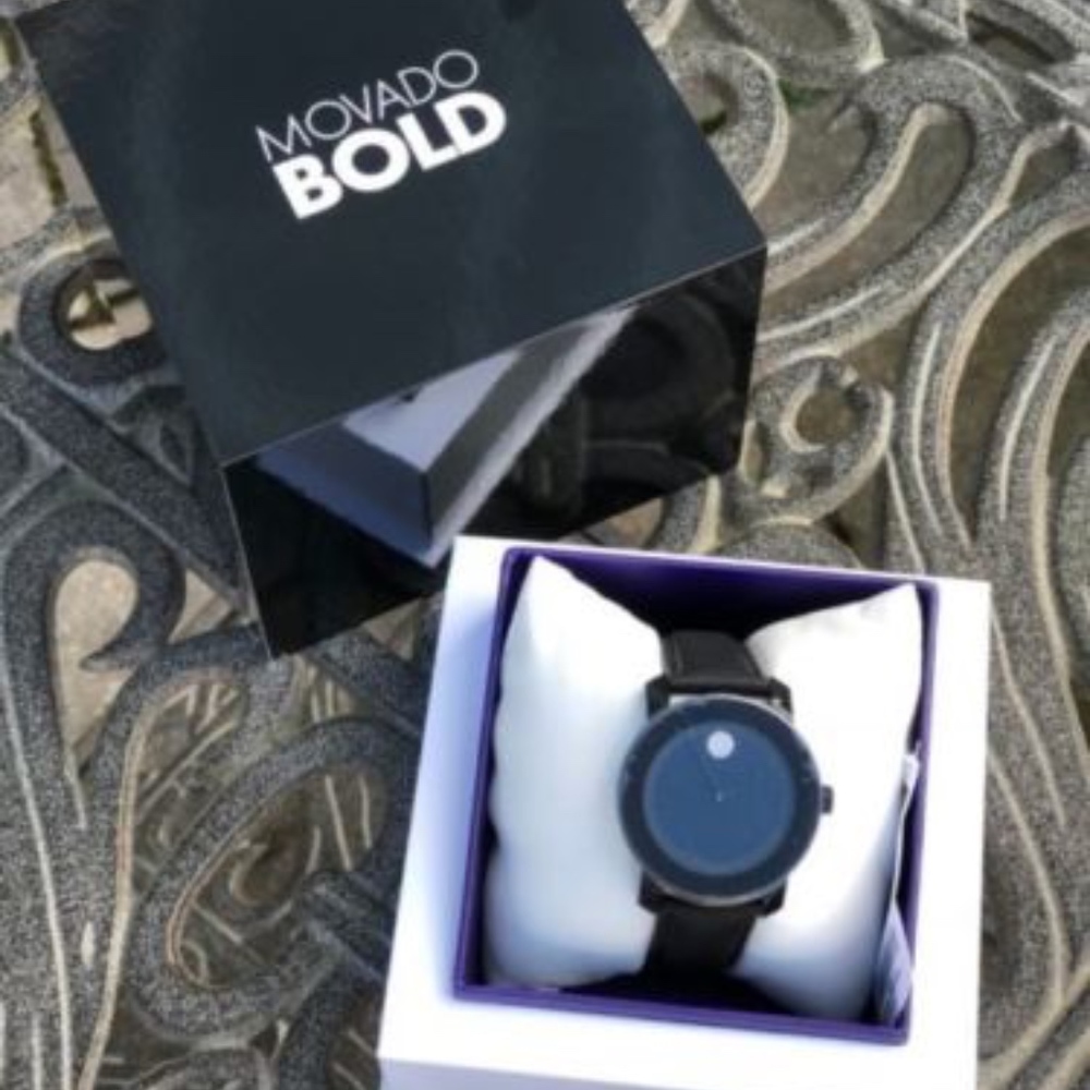 WOMEN'S MOVADO (3600483) BOLD BLACK LEATHER WATCH